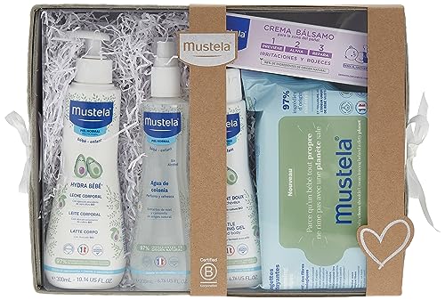 Conjunto de Higiene para Bebé Mustela Cinzento (5 Un) Mustela - Conjuntos de presente para bebê - pele delicada, dermatologicamente testados, natural, 5 un