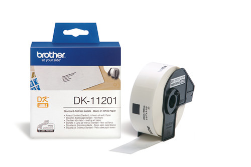 Etiquetadora BROTHER DK-11201 Preto sobre branco Brother - Rotuladoras - preto, branco, thermosubliminação, 400 páginas