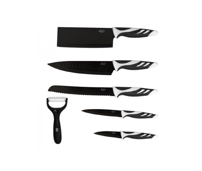 Conjunto de Facas de Cozinha Cecotec Swiss Chef Preto Cecotec - Utensílios de Cozinha - 5 peças, aço inoxidável, cortador de carne, facas multiusos