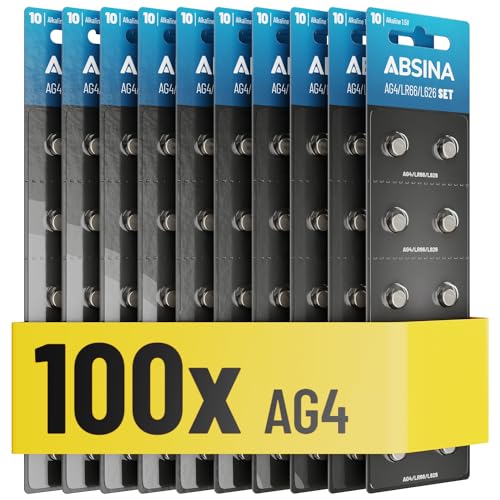 Pilhas ABSINA 100X Pilhas Botões Ag4 Lr626-1.5V Alcalina ABSINA - Baterias de uso geral - alcalina, lr626, botões, 1.5v