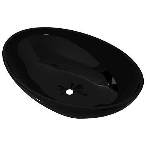 Lavatório VIXI Home Made Oval (Material: cerâmica - Preto) vidaXL - Pias - cerâmica, preto