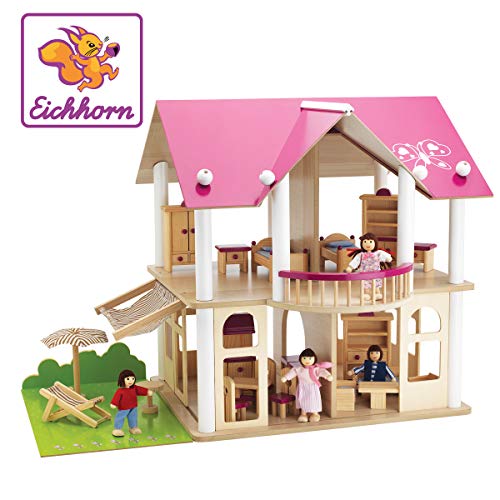 Casa de Bonecas SIMBA TOYS Madeira (Idade Mínima Recomendada: 2 anos) Eichhorn - Brinquedos - madeira, telhado amovível, janela, portas abertas
