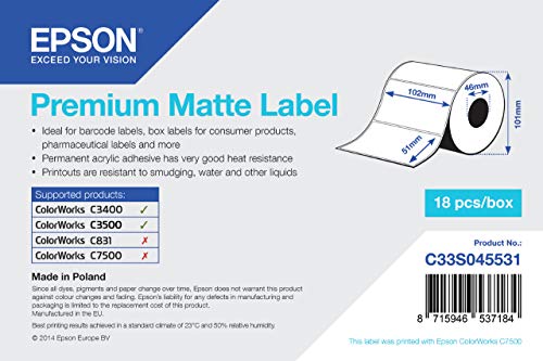 Etiquetas para impressão EPSON Premium Matte Label Epson - Fitas de etiquetas e recargas - etiquetas, impressão, epson, premium matte label, preto, 650 páginas