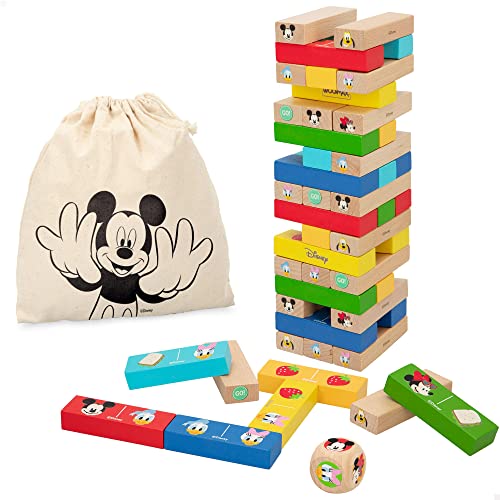 Torre de Blocos DISNEY Mickey Mouse (Idade Mínima: 3) WOOMAX - Brinquedos - educativo, 52 blocos, jogos variados, idade mínima: 3