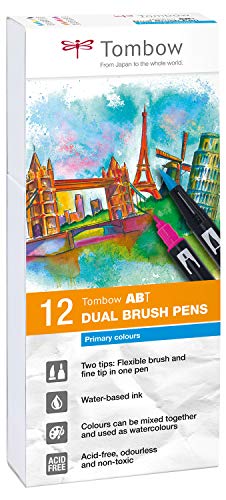 Marcadores Tombow Fudenosuke Doble Punta Finos y Pincel - 12 Colores Surtidos Tombow - Marcadores e marcadores de texto - dobres ponta, finos, pincel, 12 cores, sem ácidos