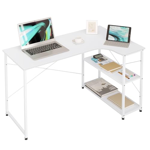 Secretária WOLTU em forma de L (Branco - MDF e Carvalho - 120 x 74 x 71.5 cm) WOLTU - Mobiliário de escritório - 20 kg, MDF, branco, Madeira cor de carvalho