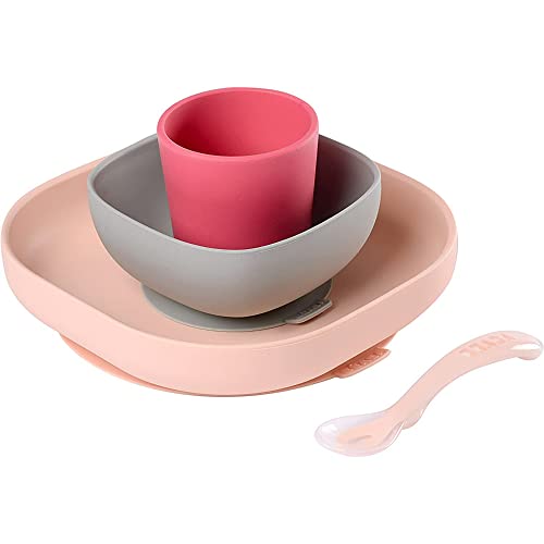 Conjunto de Refeição BÉABA (3 Peças - Rosa) Beaba - Jogos de talheres - 4 peças, antideslizante, microondas, lavagem a seco
