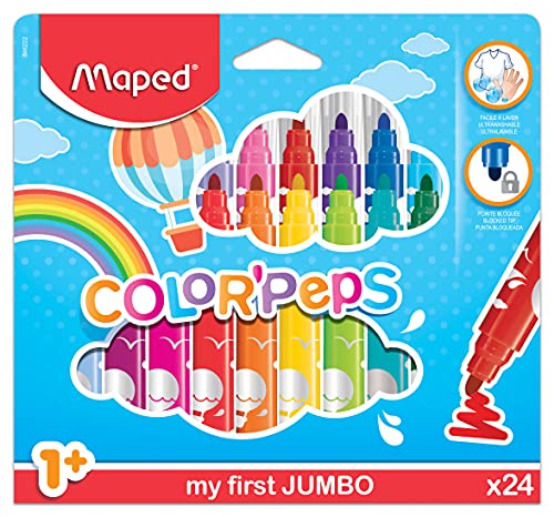 Caixa de 24 Marcadores Maped Color'Peps Ponta Média Maped - Marcadores e marcadores de texto - 24 marcadores, ponta média, laváveis, tampa bloqueada
