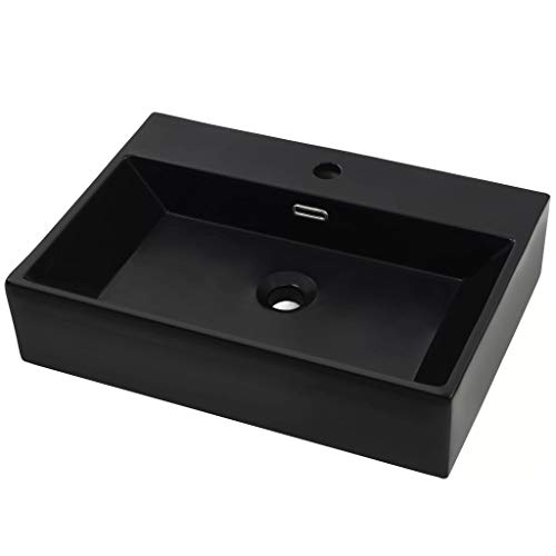 Lavatório VIDAXL com Abertura Torneira Cerâmica Preto (60 x 5 x 42 cm) vidaXL - Acessórios de encanamento - cerâmico, preto, torneira, lavatório