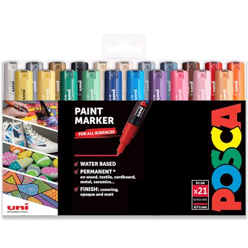 Marcador Permanente UNI POSCA PC-1M 21 Cores POSCA - Marcadores e marcadores de texto - permanente, 21 cores, lavável