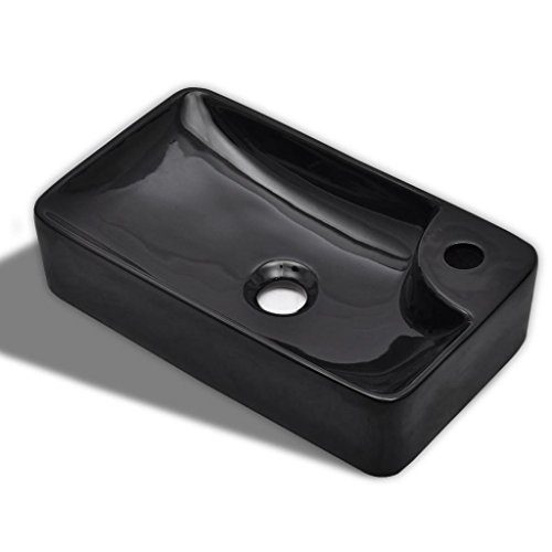 Lavatório VDX-REDONDO-CER (Preto - 90x45x70cm) vidaXL - Acessórios de encanamento - preto, 90x45x70cm
