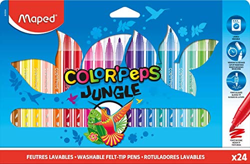 Caixa 24 Marcadores MAPED Color's Peps Jungle Maped - Marcadores e marcadores de texto - 24 marcadores, laváveis, plástico suave
