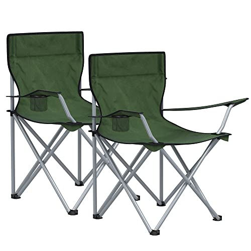 Conjunto de 2 Bancos de Campismo SGMICS (Verde) SONGMICS - Cadeiras - conjunto, bancos de campismo, apoio para braços, bolsa de transporte, capacidade máxima 120 kg, peso do banco 2,5 kg