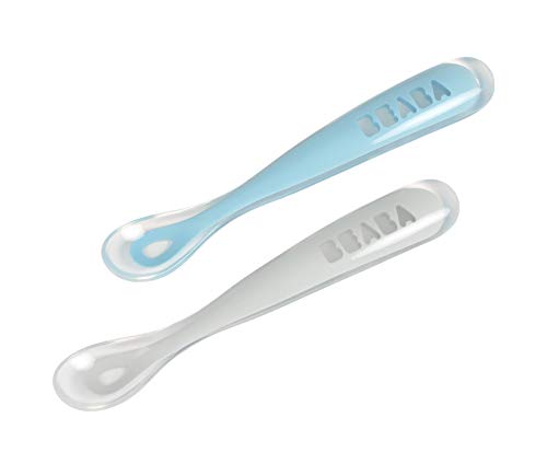 Conjunto de 2 Colheres para Bebés BÉABA Azul Beaba - Talheres - conjunto, colheres, bebés, beaba, azul, silicone