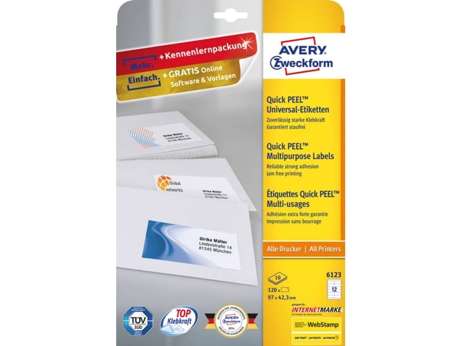 Etiquetas Autocolantes Avery Zweckform 6123 | Branco AVERY Zweckform - Papel de impressora e copiadora - autocolantes, branco, etiquetas, adesivas, permanentes