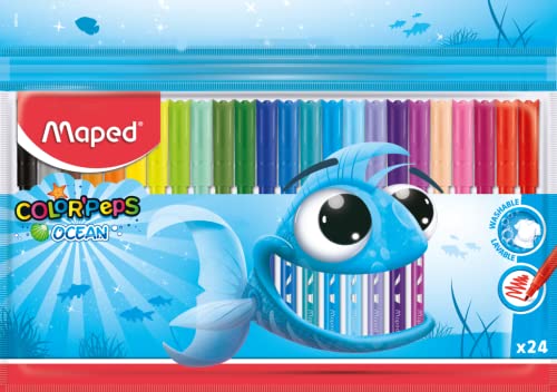 Caixa 24 Marcadores Maped Color Peps Azul Maped - Marcadores e marcadores de texto - 24 marcadores, traço médio, cores vivas, laváveis