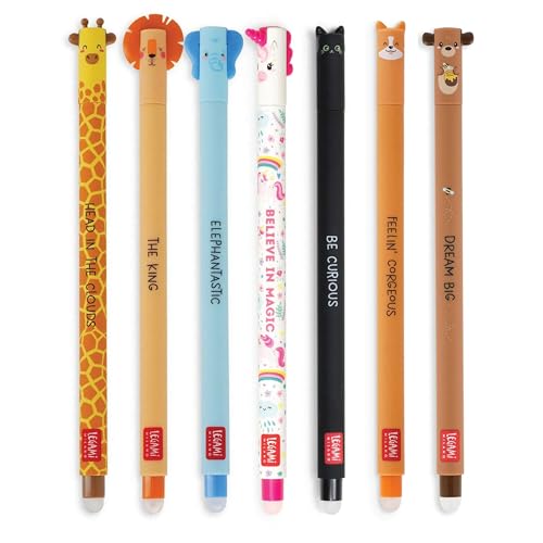 Canetas de Gel LEGAMI Kawaii (Multicor) Enole - Canetas - cores surpreendentes, capas decoradas, borraveis, 7 canetas