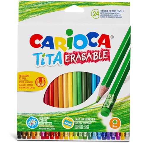 Lápis de Cor TITA Erasáveis (Multicor - 24 Unidades) Carioca - Instrumentos de escrita e desenho - erasíveis, 24 unidades, multicor, hexagonal