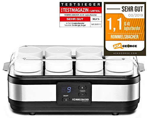 Máquina de Iogurtes ROMMELSBACHER JG 40 (Capacidade: 1.2 L) Rommelsbacher - Fabricantes de iogurte - 1.2 L, 8 panelas, 40 W, fácil de limpar