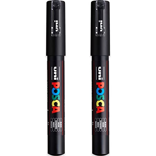 Canetas POSCA PC-1M (Preto - 2 Unidades) Mitsubishi Pencil Co UK Ltd - Marcadores e marcadores de texto - tinta à base de água, lavável, preto, 2 unidades
