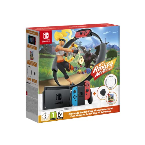 Nintendo Switch Neon + Ring Fit + Ring Fit Accessory Nintendo - Consolas de videojogos - nintendo switch, joy-con azul, joy-con vermelho, ring fit adventure, fitness
