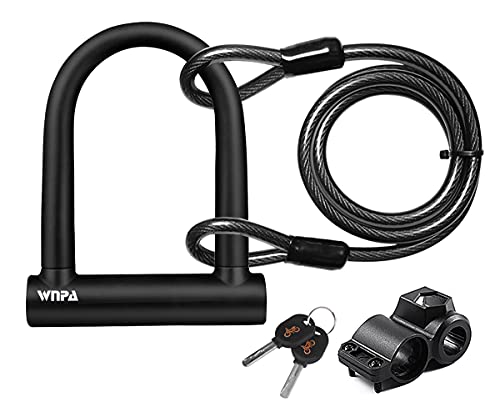 Cadeado em forma de U com cabo flexível e suporte de montagem WNPA - Fechaduras e chaves - bicicleta, resistente, grillete D, cabo flexível