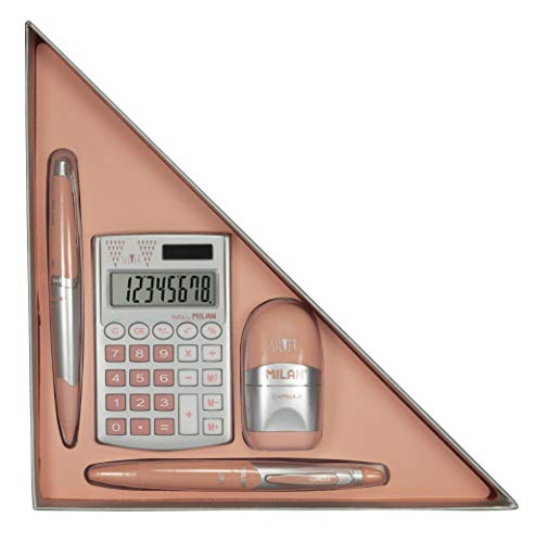 Caixa de Presente MILAN SILVER com Calculadora e Acessórios Rosa Milan - Livros - calculadora, acessórios, porta-lápis, afia-lápis