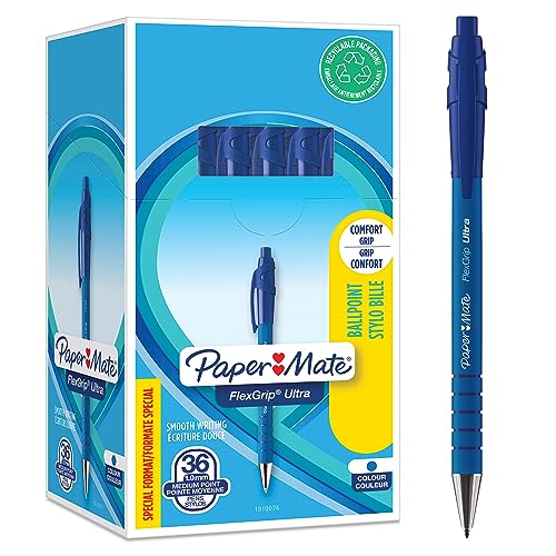 Esferográfica FLEXGRIP Paper Mate Azul (Caixa de 36) Newell Rubbermaid - Canetas - esferográfica, flexgrip, paper mate, azul, caixa 36