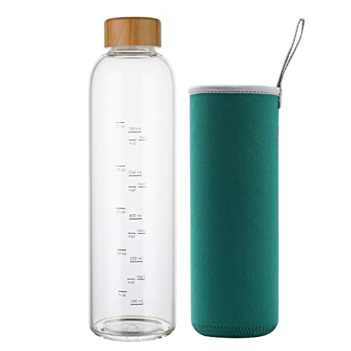 Garrafa de Água Líquido Verde com Etiqueta e Tampão de Bambu 1L Sunkey - Garrafas de água - etiqueta, tampão de bambu, 1L