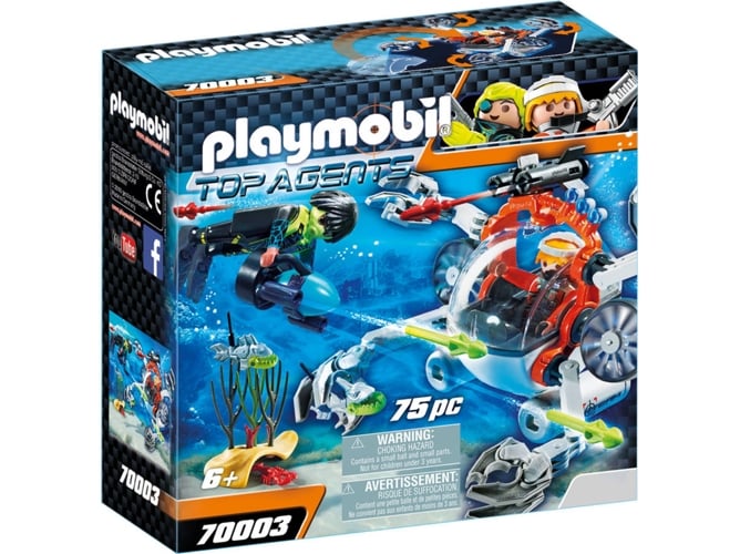 Playmobil Top Agents 70003 Robô Submarino Espião Team PLAYMOBIL - Conjuntos de brinquedos - robô submarino, agente, braços móveis, propulsor