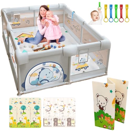 Parque Infantil Bebé 150X180 Cm Corralito com 6 Agarradores e Almofada de Jogo Acolchoado PARVULI - Móveis para bebês e crianças pequenas - 150x180 cm, agarradores, almofada acolchoada