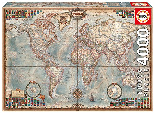 Puzzle EDUCA BORRAS The World Political Map (Idade Mínima: 12 Anos - 4000 Peças) EDUCA - Quebra-cabeças de encaixar - puzzle, educa borrás, mapa político, 4000 peças
