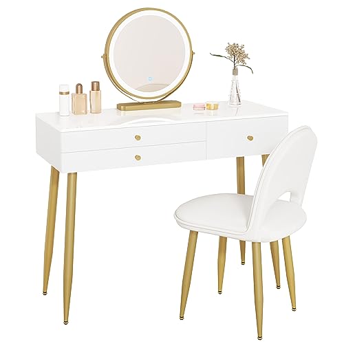 Mesa de Maquilhagem WOLTU com Espelho e Cadeiras Reguláveis em 3 Níveis (100x40 cm) WOLTU - Conjuntos de móveis - espelho, cadeiras reguláveis, 3 níveis