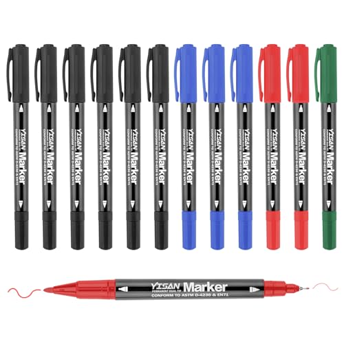 Yisan Marcadores Permanentes Duplo Pontos 4 Cores YISAN - Marcadores e marcadores de texto - duplo ponto, 4 cores, preto, azul, vermelho, verde