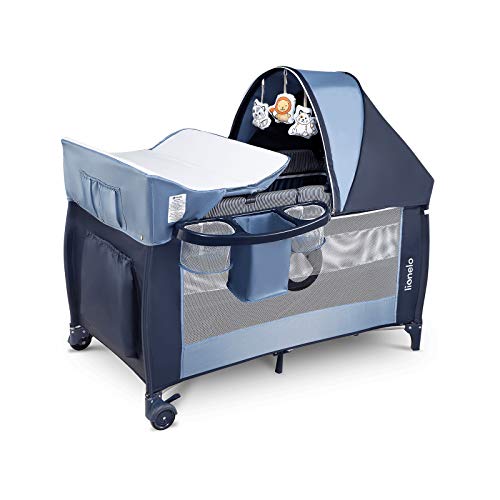 Berço de Viagem LIONELO Sven Plus Azul Marinho 8029 - Móveis para bebês e crianças pequenas - espuma, poliéster, fecho lateral, rodas com freio