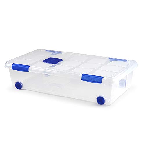 Caixa de Arrumação Transparente com Rodas 30L Albero Forte Composite SL - Recipientes de armazenamento doméstico - transparente, 30L, fechos a pressão, reutilizável