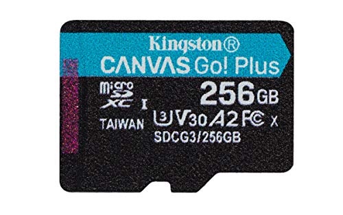 Cartão de Memória MicroSD KINGSTON Canvas Go Plus (256 GB - 170 MB/s) + Adaptador SD Kingston - Cartões de memória flash - 256 GB, microsd, 170 mb/s, preto
