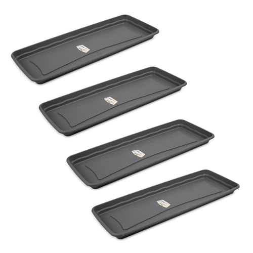 Practicdomus Conjunto de 4 Pratos Rectângulos 57 Cm para Terraço 60 Cm 22 L Antracite PracticDomus - Móveis de exterior - praticodomus, conjunto, 4 pratos, rectangulares, terraço, antracite