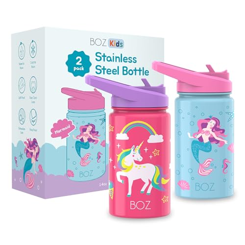 Garrafa BOZ Children's Mermaid 414 ml (2 unidades) BOZ - Porta-alimentos e bebidas - 414 ml, aço inoxidável, 2 unidades, desenhos coloridos