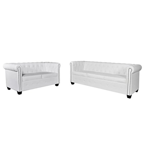 Conjunto de Sofá e Cadeira LUXURIOUS CHESTERFIELD (Branco - PU - 100x60cm) vidaXL - Sofás - sofá, cadeira, PU, 100x60cm