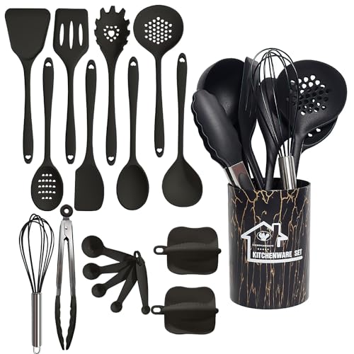 Conjunto de 18 Peças de Silicone para Cozinha - Preto Nuangoo - Conjuntos de utensílios de cozinha - silicone, cozinha, preto, 18 peças