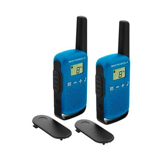 Walkie-Talkies MOTOROLA T42 (8 Canais - Até 8 Km - Até 18h - Azul) Motorola - Rádios bidirecionais - 8 canais, 8 km, 18h autonomia, visor retroiluminado