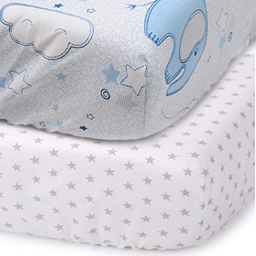 Lençol de Baixo PEKITA Elefante Azul e Estrelas Pekitas - Roupa de cama e cama - lençol, baixo, elefante, azul, estrelas