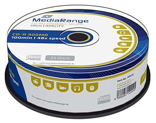 Disco de CD MEDIA RANGE MR222 CD-RW virgens MediaRange - Mídias vazias - 900 MB, CD-RW, 48x, 25 unidades