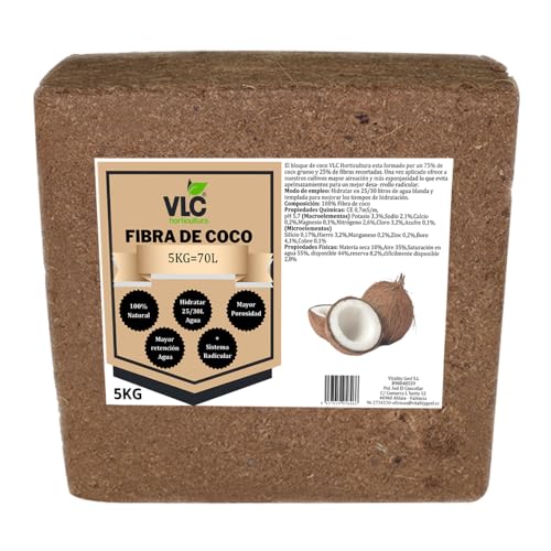 Bloco de Coco 5Kg - 70L Un Sustrato Natural Vlc Horticultura VITALITY GESF S.L - Solo - sustrato natural, 70l, horticultura