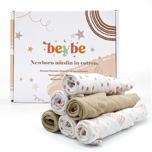 Toalha de Muselina BEYBE 6 Pack Algodão (30x30 cm) Beybe - Toalhas - algodão, 30x30 cm, conforto, recém-nascidos
