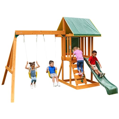 Parque Infantil KIDKRAFT Appleton com toboggan e baloiço KIDKRAFT - Baloiços e conjuntos de jogo. - baloiço, toboggan, escorrega, telhado