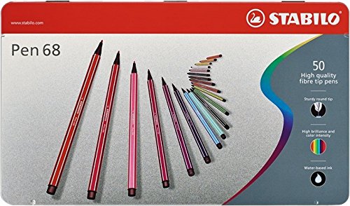 Caneta de feltro stabilo pen 68 50 peça(s) preto, laranja, vermelho, azul, verde, amarelo, violeta, cinzento, castanho, branco Stabilo - Canetas - caneta de feltro, stabilo pen 68, preto, laranja, vermelho, azul, verde, amarelo, violeta, cinzento, castanho, branco