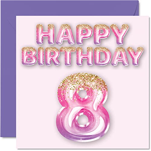 Cartão de Aniversário para Menina 8 Anos (Rosa - 14.5x14.5cm) Stuff4 - Cartões de cumprimentos e de nota - rosa, 8 anos, 14.5x14.5cm