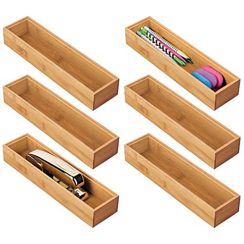 Caixa de Arrumação MDESIGN Bambu (Branco - 30.5x7.6x5.1cm) MetroDecor - Organizadores de gavetas para casa - bambu, branco, 30.5x7.6x5.1cm